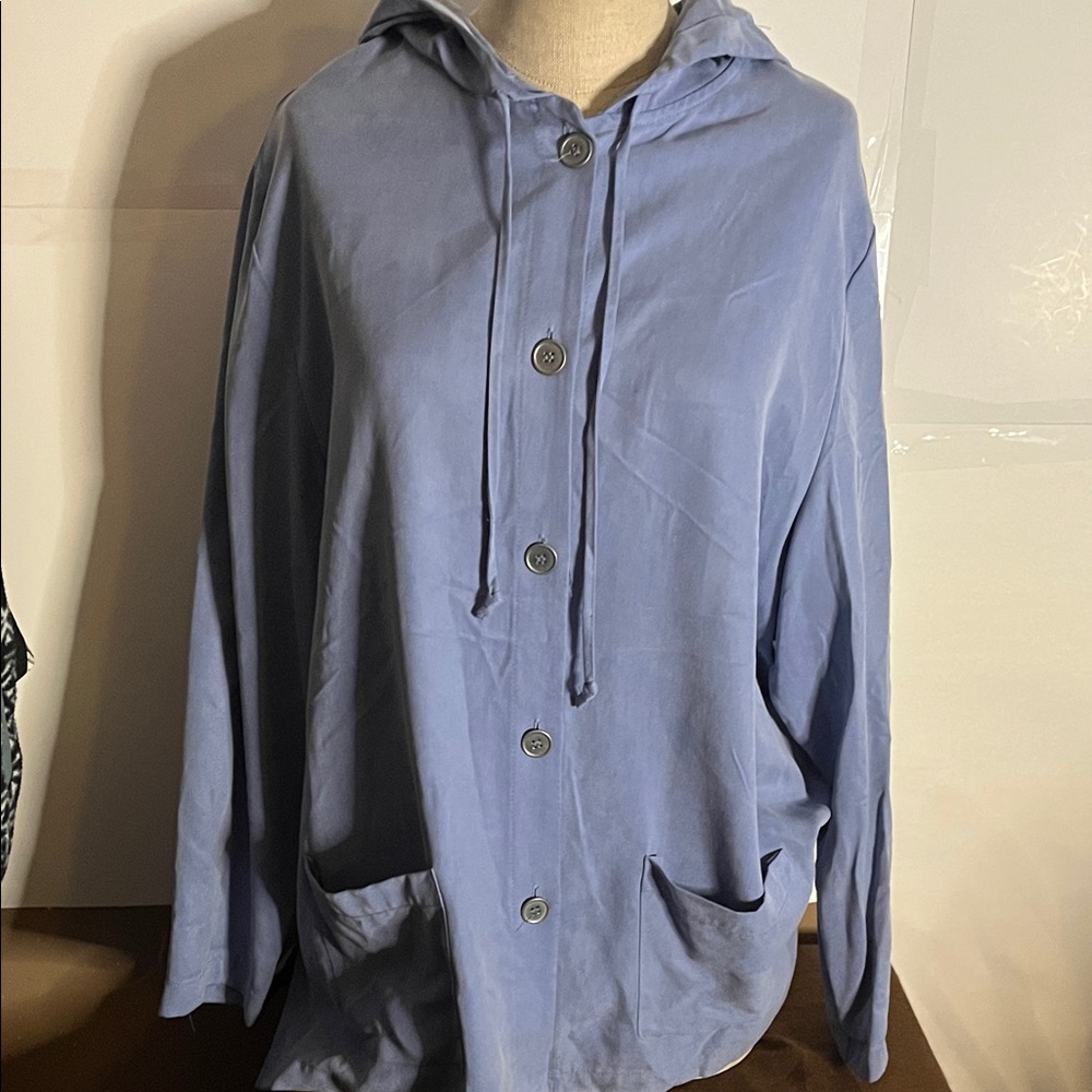 😄90’s Tencel hooded jacket button up 1X